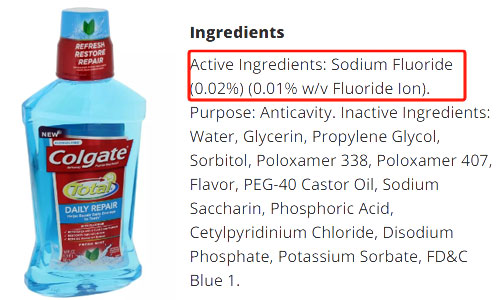 mouthwash product with sodium fluoride